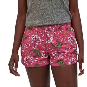 Patagonia Pink Athletic Shorts with Green and White Print